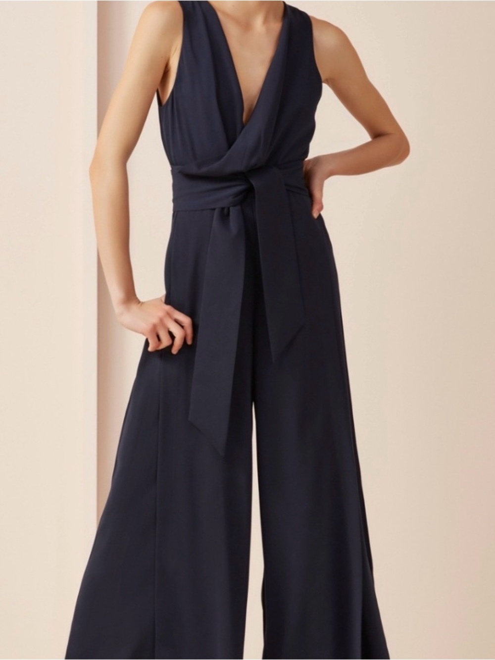 Keepsake Navy Blue Formal Halter Jumpsuit Wide Leg